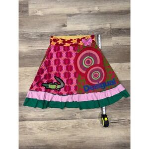 Desigual Kids Multicolor Patchwork Crocodile Butterfly A Line Skirt Size M